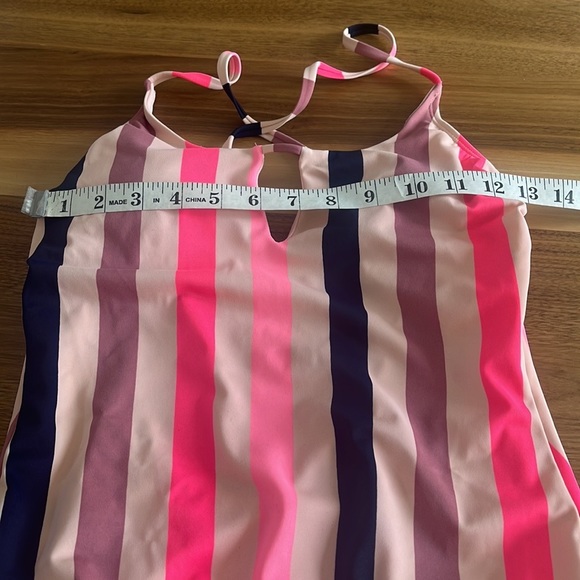 XHILARATION CROSS OPEN BACK ONE PIECE SWIMSUIT PINK STRIPE - Picture 9 of 9